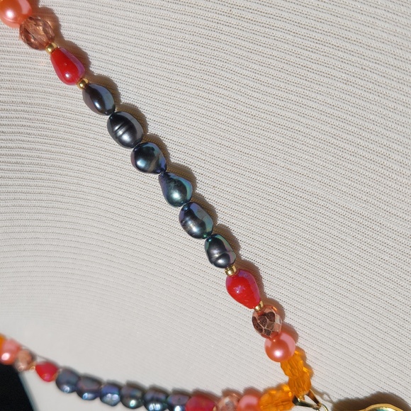 Cloisonne and pearls with a bit of AB Necklace - Picture 3 of 4